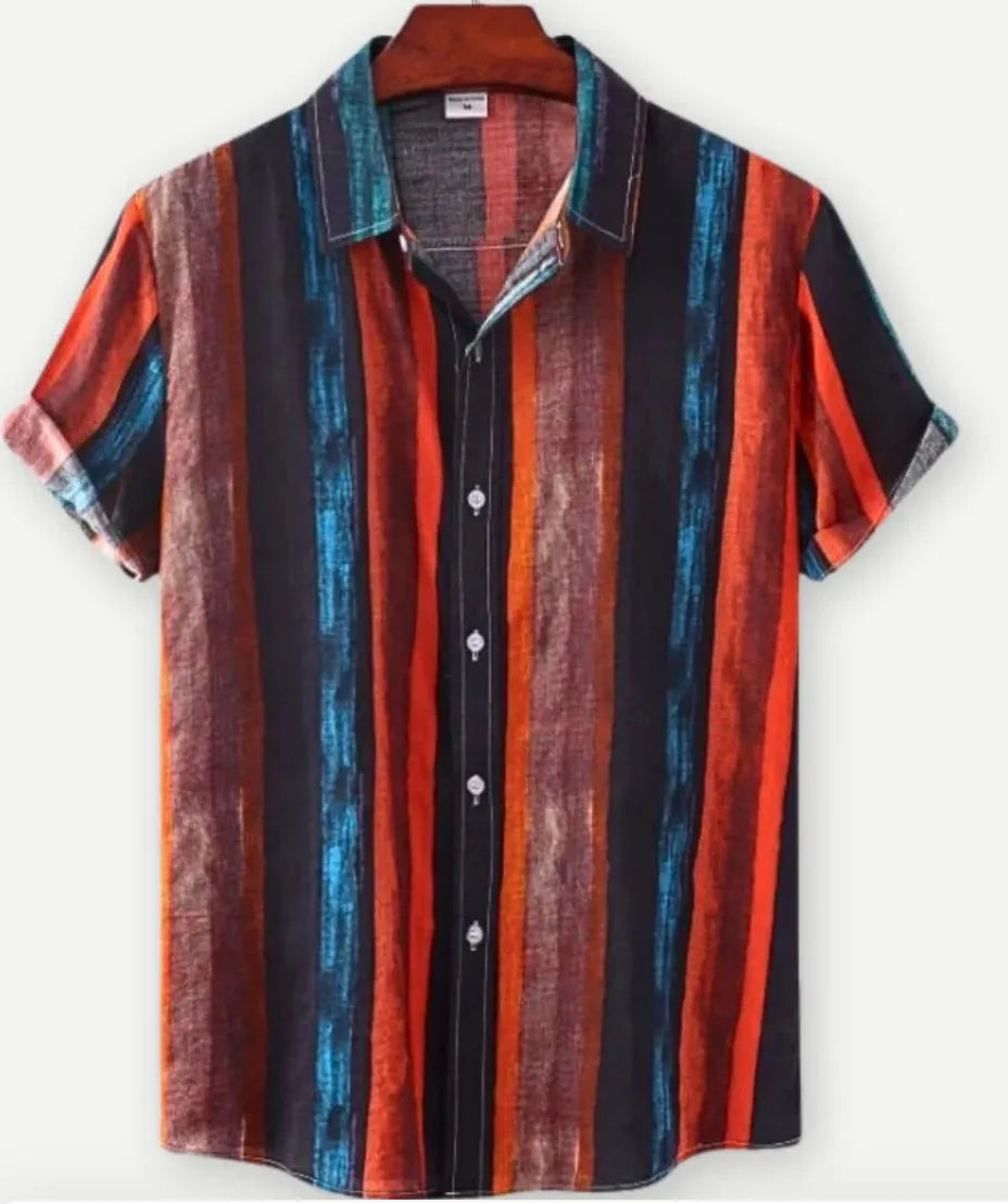 Hawaiian print short sleeve shirt with lapel collar and floral pattern in multiple colour options