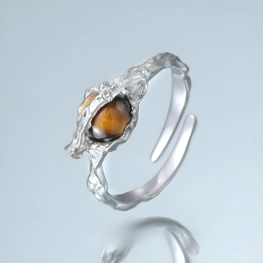 Saturn constellation adjustable open ring with white gold electroplated finish on silver material