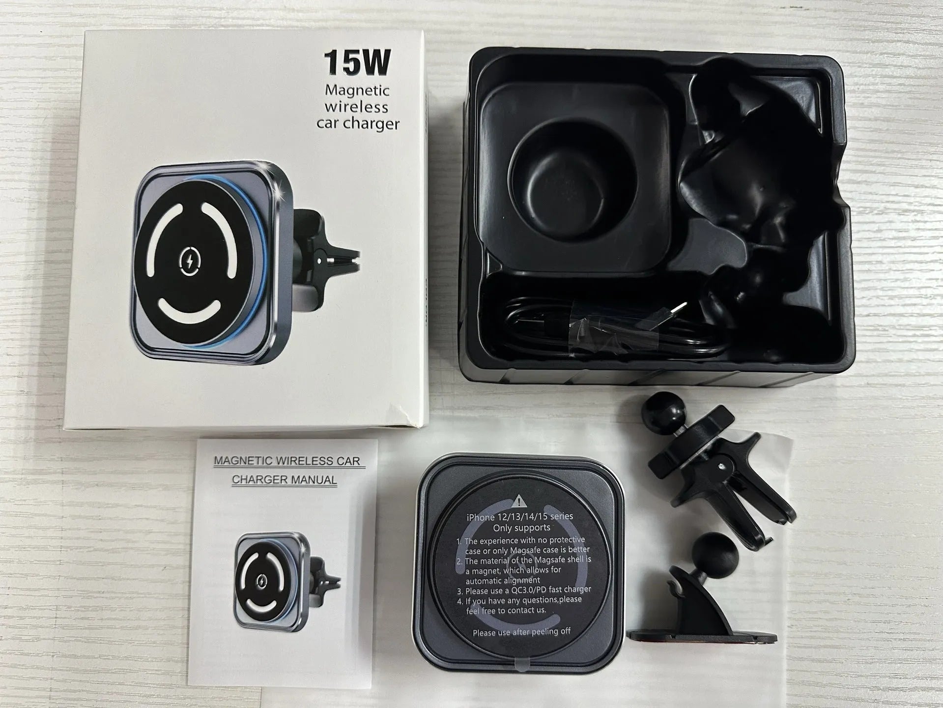 Magnetic car wireless charger holder M69 with USB interface and bracket