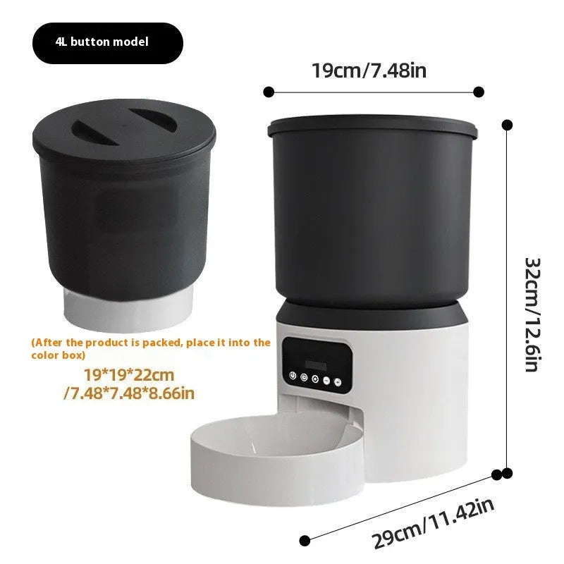 4L smart pet feeder with digital display, food hopper, and stainless steel bowl