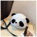 Plush panda head design crossbody shoulder bag with soft cylindrical shape