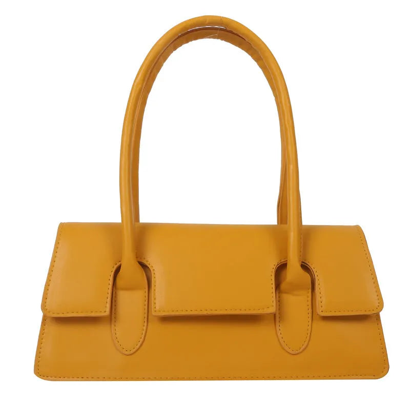 Women's black PU leather square shoulder bag with single strap and stitching detail