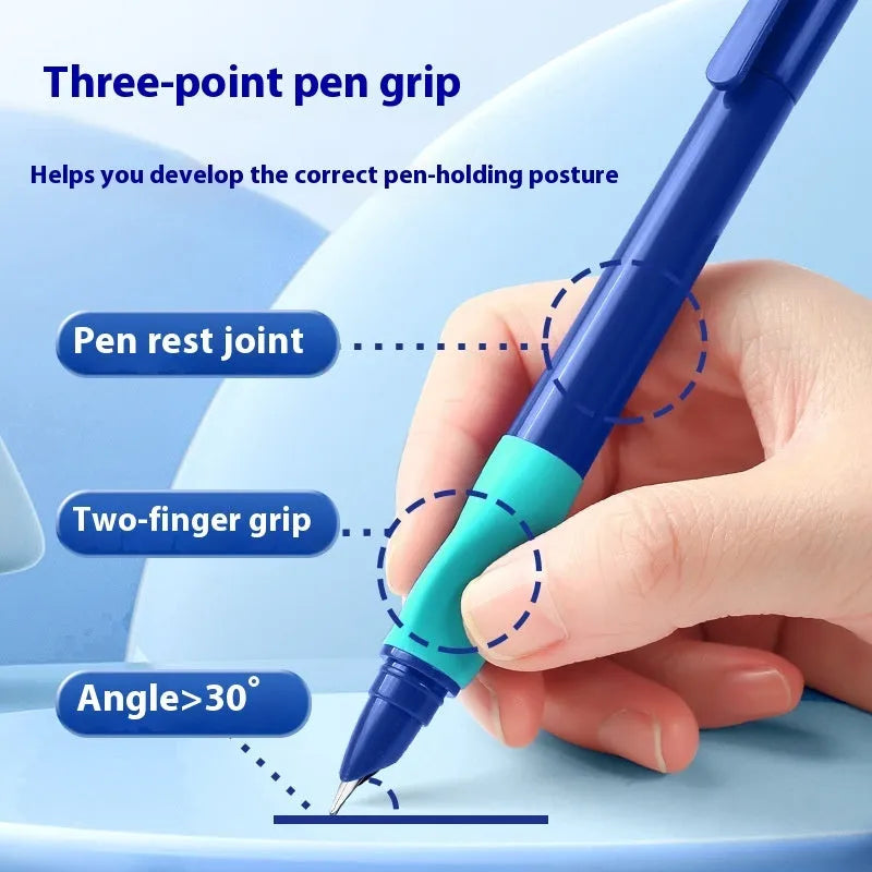 Student posture correction pen in plastic shell with ergonomic design for handwriting practice