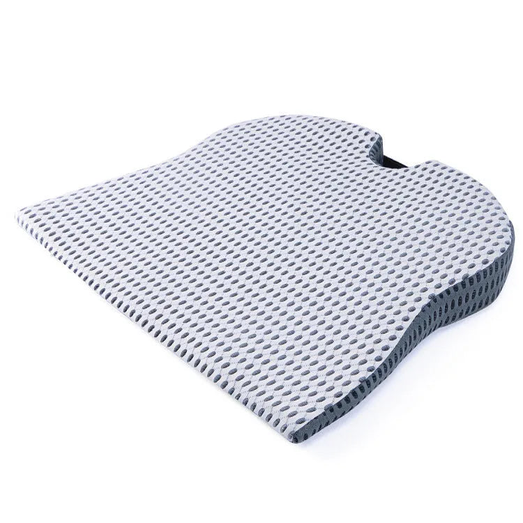 Memory foam car and office chair cushion with an attached fixed strap in a solid colour.