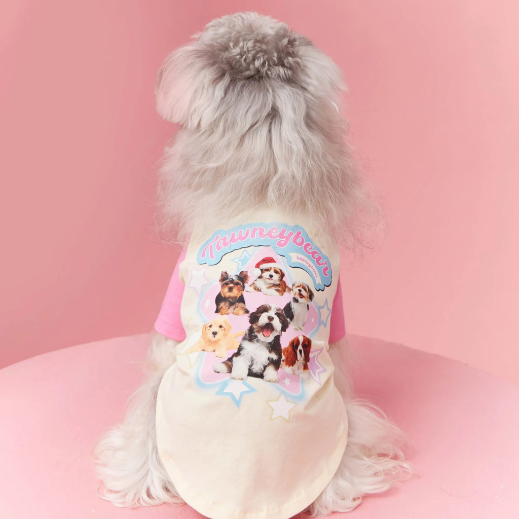 Cotton summer dog clothes with contrast embroidery in red and pink colours