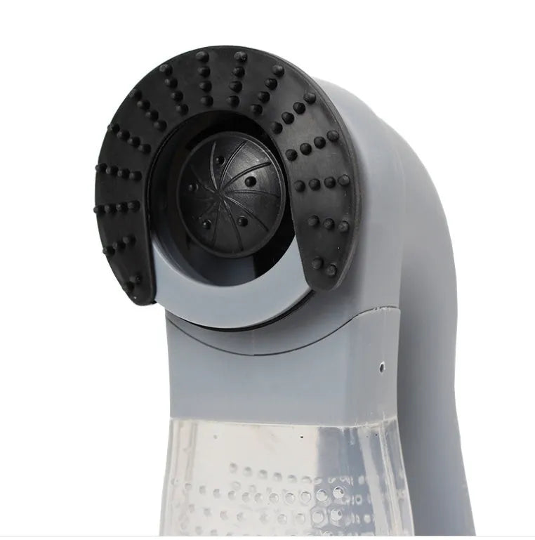 Grey portable electric pet hair vacuum cleaner with soft rubber head for grooming dogs and cats