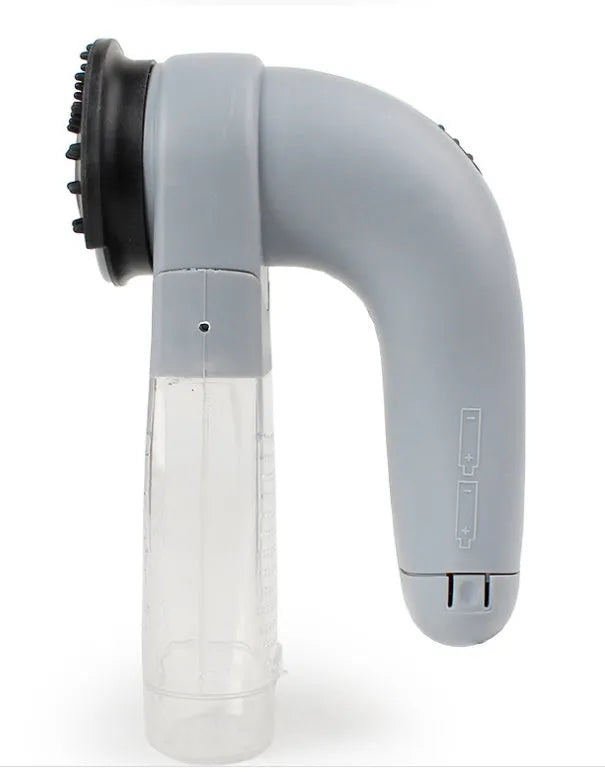 Grey portable electric pet hair vacuum cleaner with soft rubber head for grooming dogs and cats