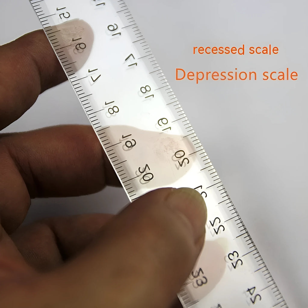 30cm plastic T-square ruler with dual measurement scales in transparent or orange colour