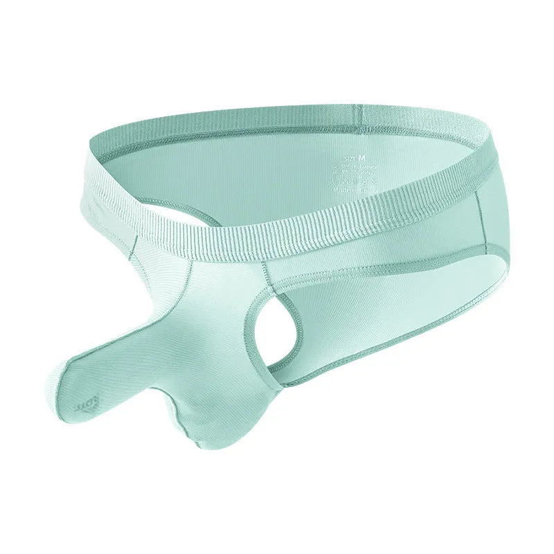 Men's low waist briefs in ice silk fabric showing colour options and low waist design
