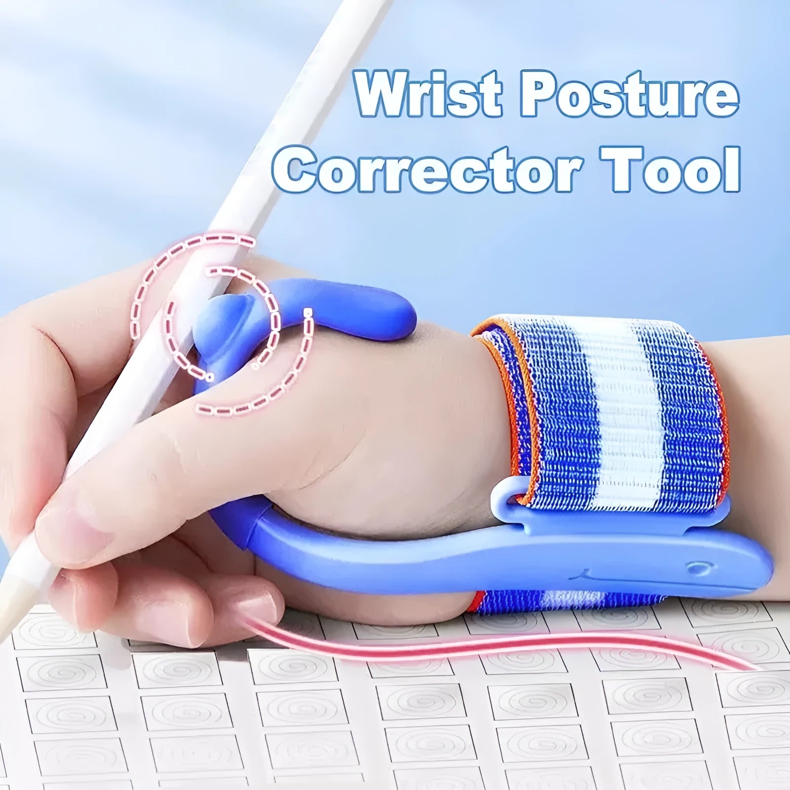 Blue anti-hook pen control corrector wrist brace with ABS nylon construction