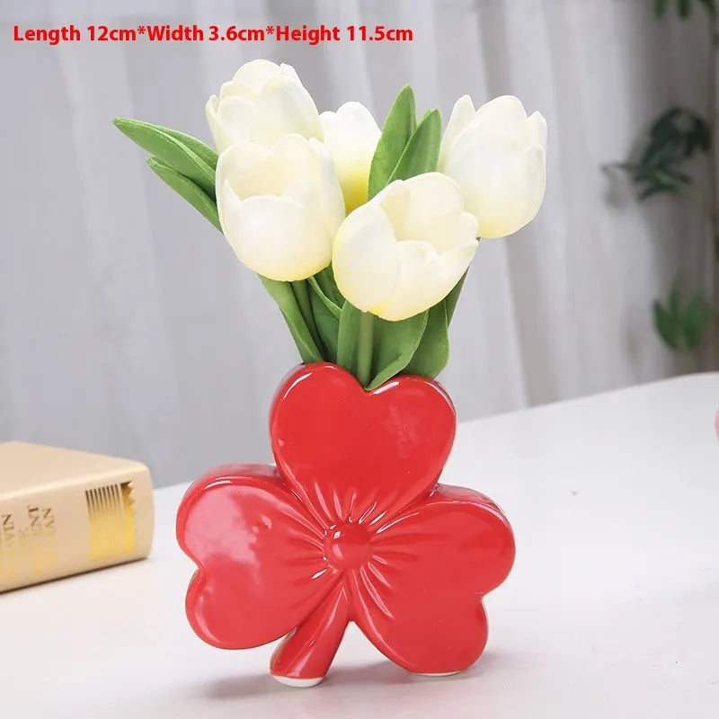 European-style ceramic vase in white porcelain available in pink, red, light green, and white colours