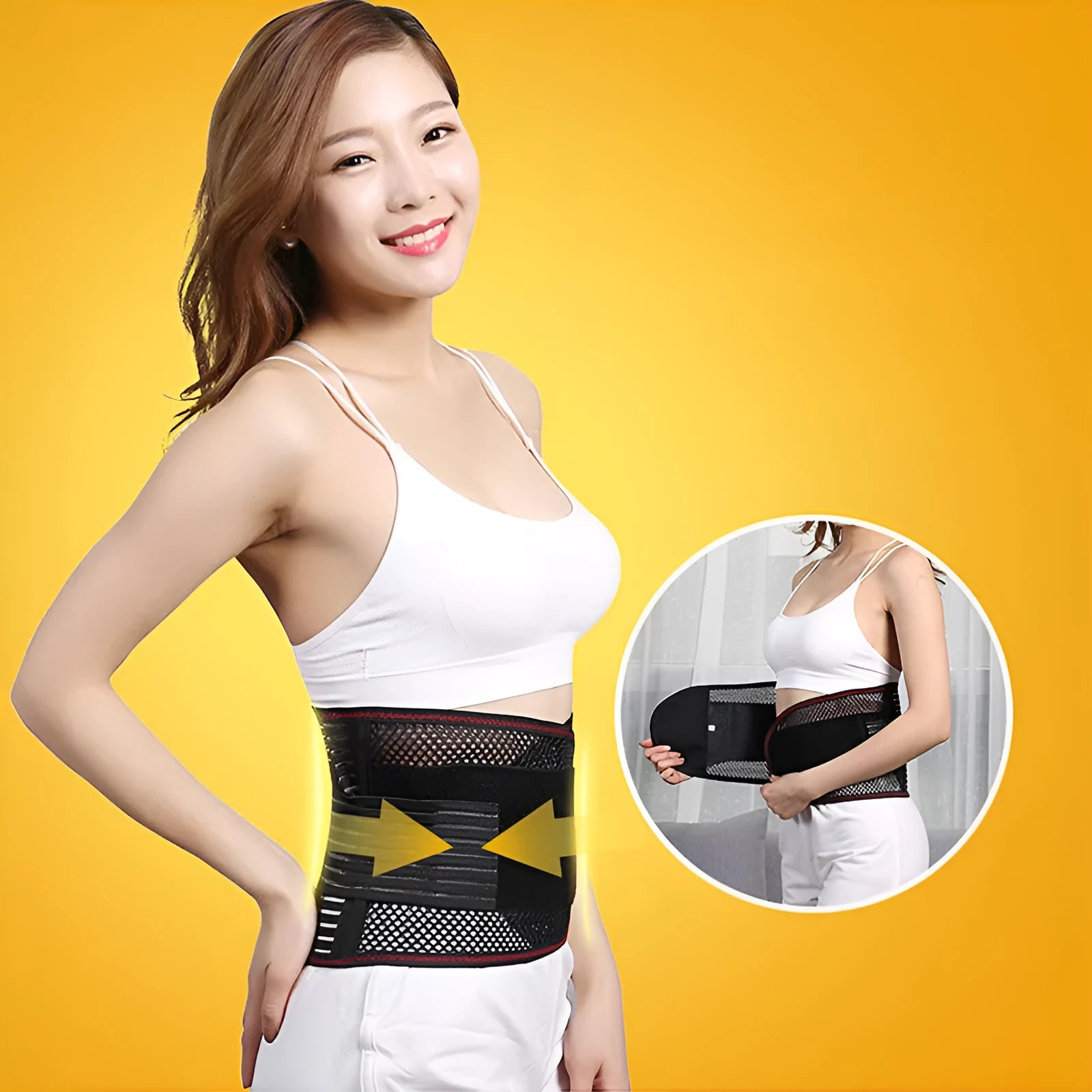Black breathable sports waist support with steel plate for lumbar protection during fitness and running