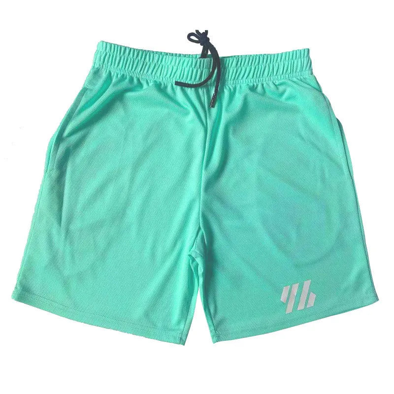 Man's loose-fit metal silk polyester sports shorts in army green colour for summer running.