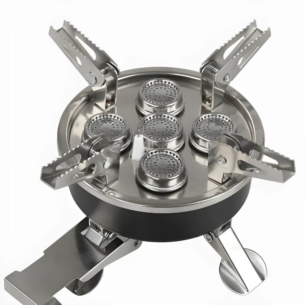Silver portable split gas stove with foldable design and 100cm hose for 3-5 person outdoor cooking