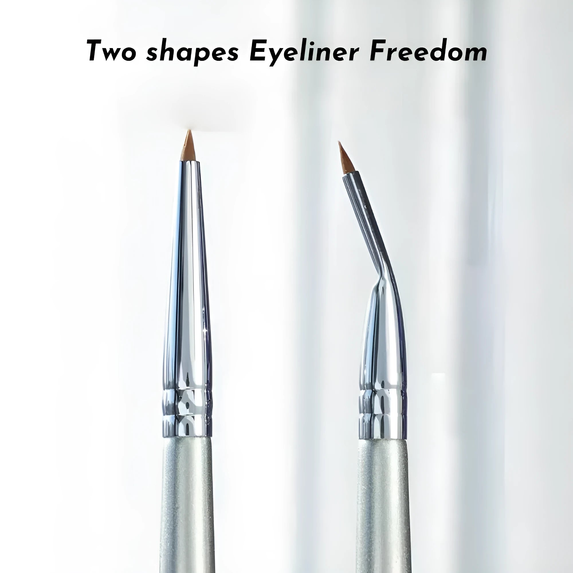 Angle view of a bend head fine tip eyeliner brush for under eye and tear trough makeup application.