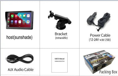 7 inch portable car smart screen with wireless CarPlay on retractable bracket for universal vehicle installation
