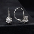 Silver flower bud ear clip earrings with moissanite stone and white gold plating