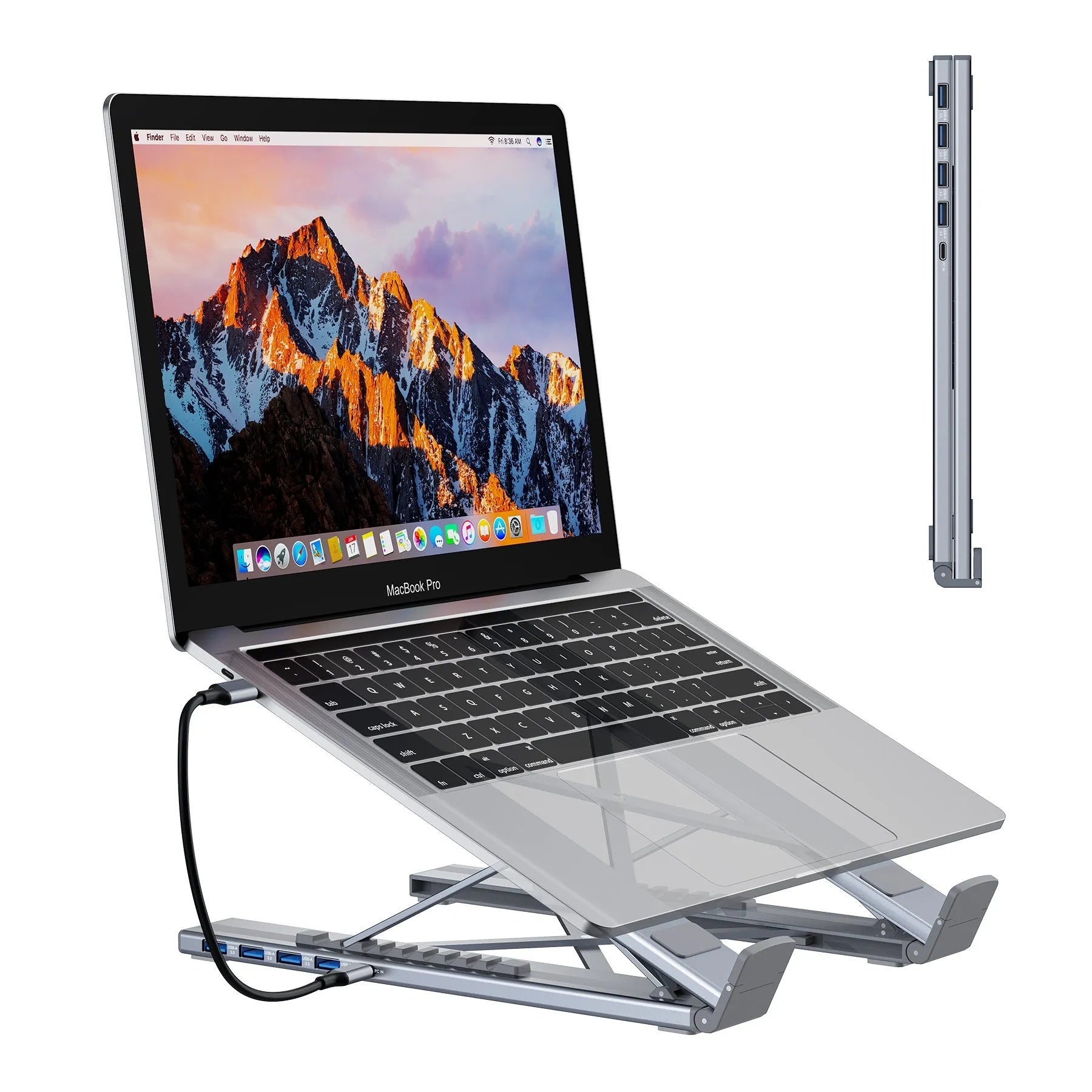 Aluminum folding laptop docking station with 8-in-1 multi-interface hub and 0.6m cable