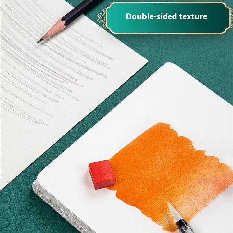 Feiluniao handmade fabric watercolour sketchbook with colourful themed cover, 185mm long.