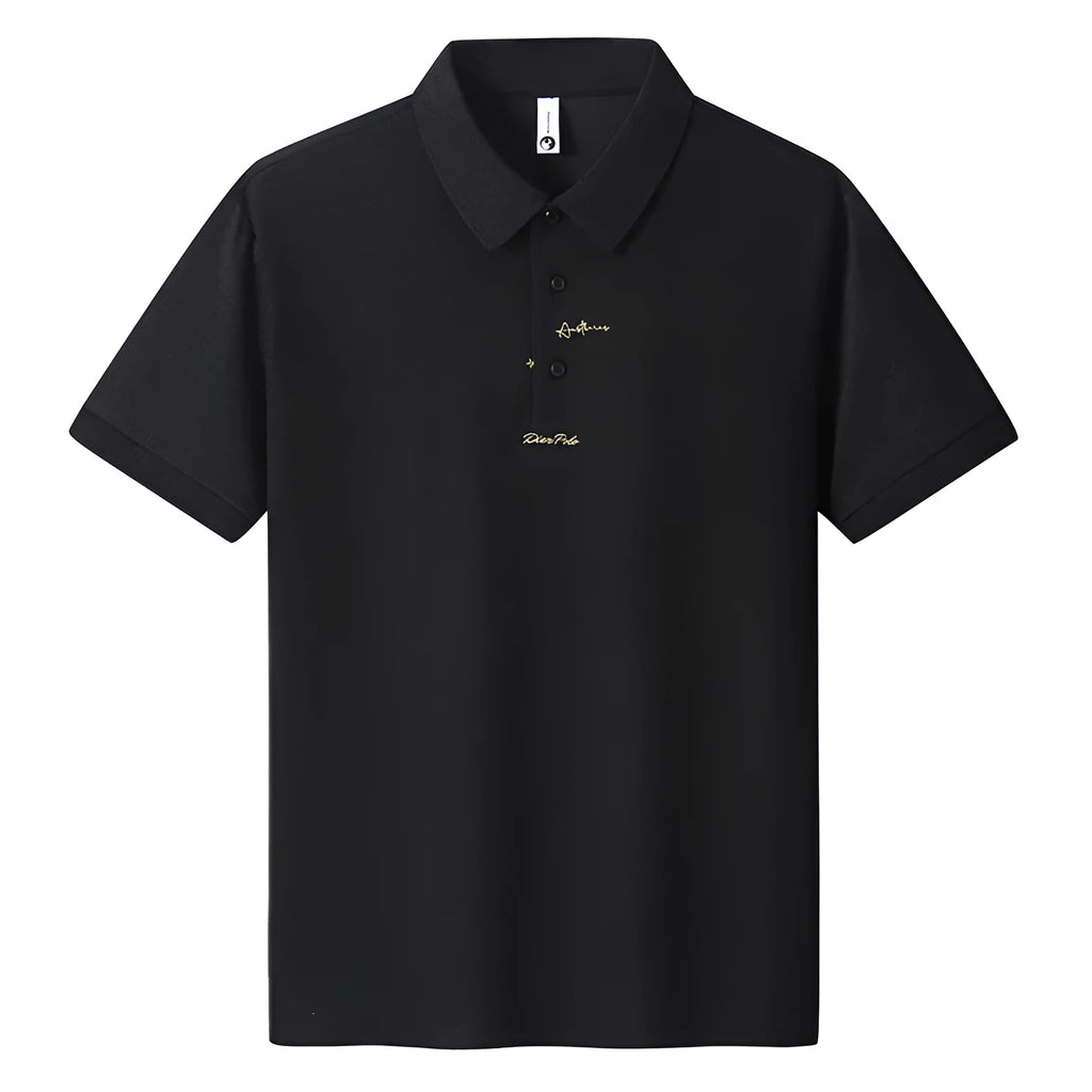 Men's loose-fit cotton T-shirt with a letter pattern, shown in one of six available colours.