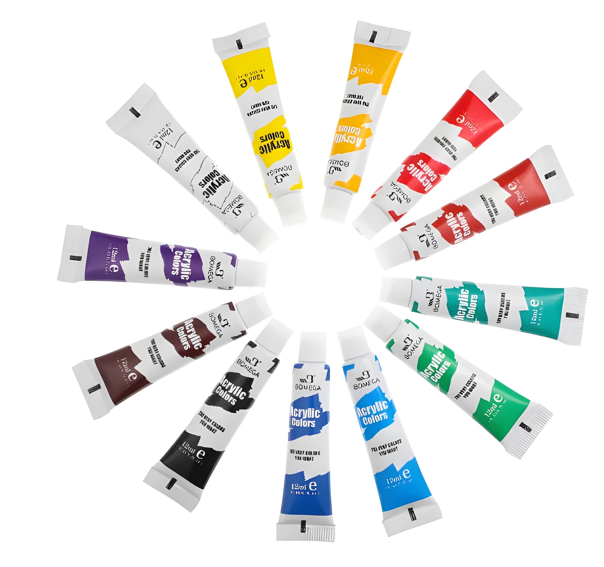 Professional 12-colour artist paint set with tubes for acrylic, oil, gouache, and watercolour techniques