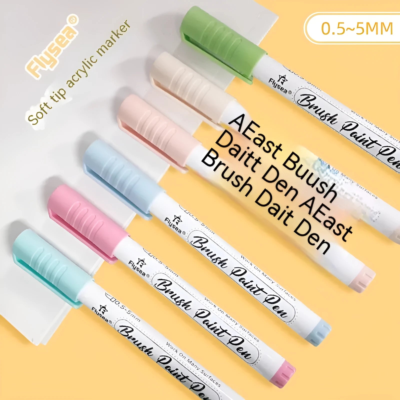 Set of soft tip gouache pens for acrylic painting on paper surfaces