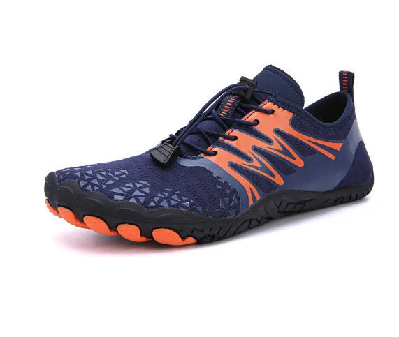 White and pink lace-up sports shoes with a breathable gauze lining and textured rubber outsole.