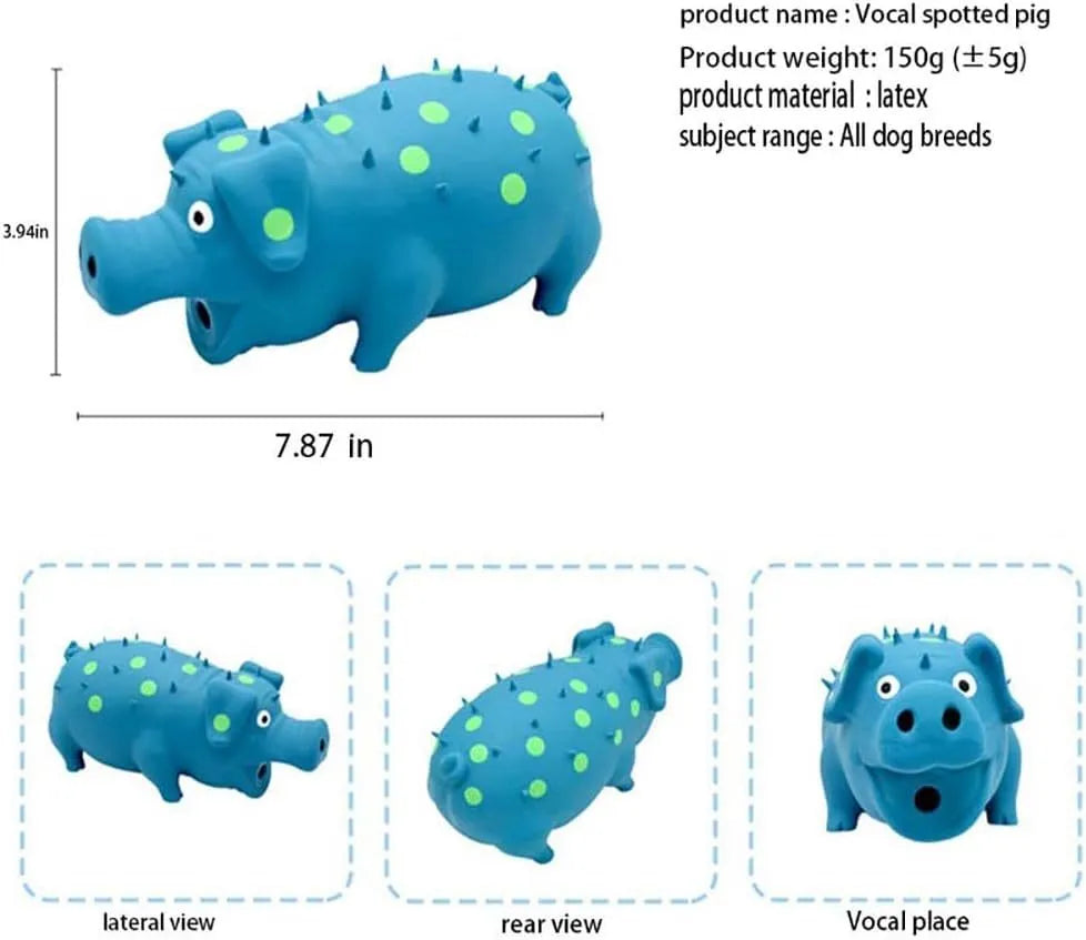 Latex pig-shaped dog chew toy with squeaker for teeth cleaning in assorted colours