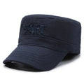 Men's adjustable cotton peaked cap in black, blue, army green, khaki or grey with dome crown and English letters