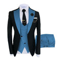 Men's slim fit cotton three-piece business suit in black with vest and trousers