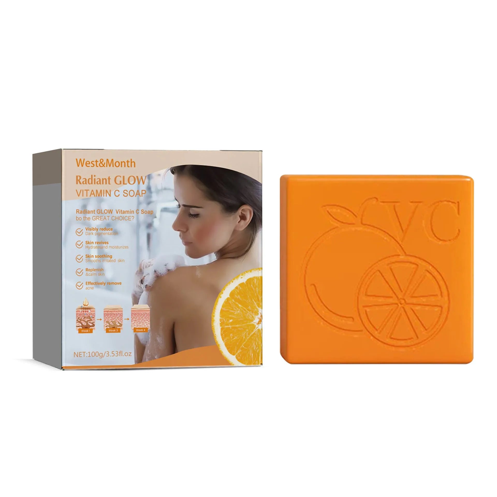 A single 100g white bar of whitening vitamin body care soap with kojic acid.