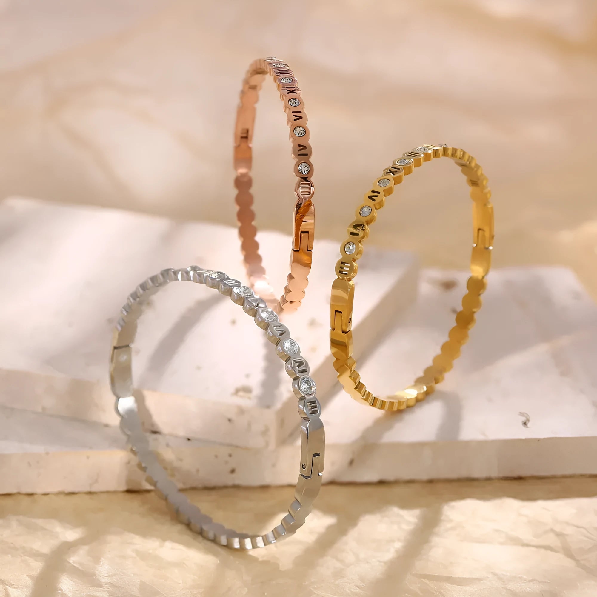 Titanium steel Korean style bracelet with electroplated finish and number elements