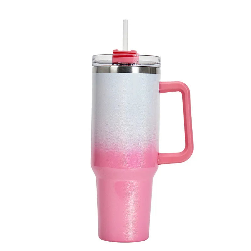 Large stainless steel vacuum insulation cup with double-layer construction in rainbow colour option
