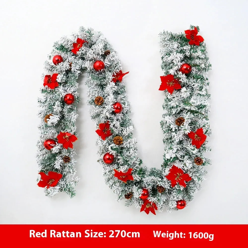 American style flocked rattan Christmas garland vine in a choice of five colours: gold, blue, silver, pink, or red.