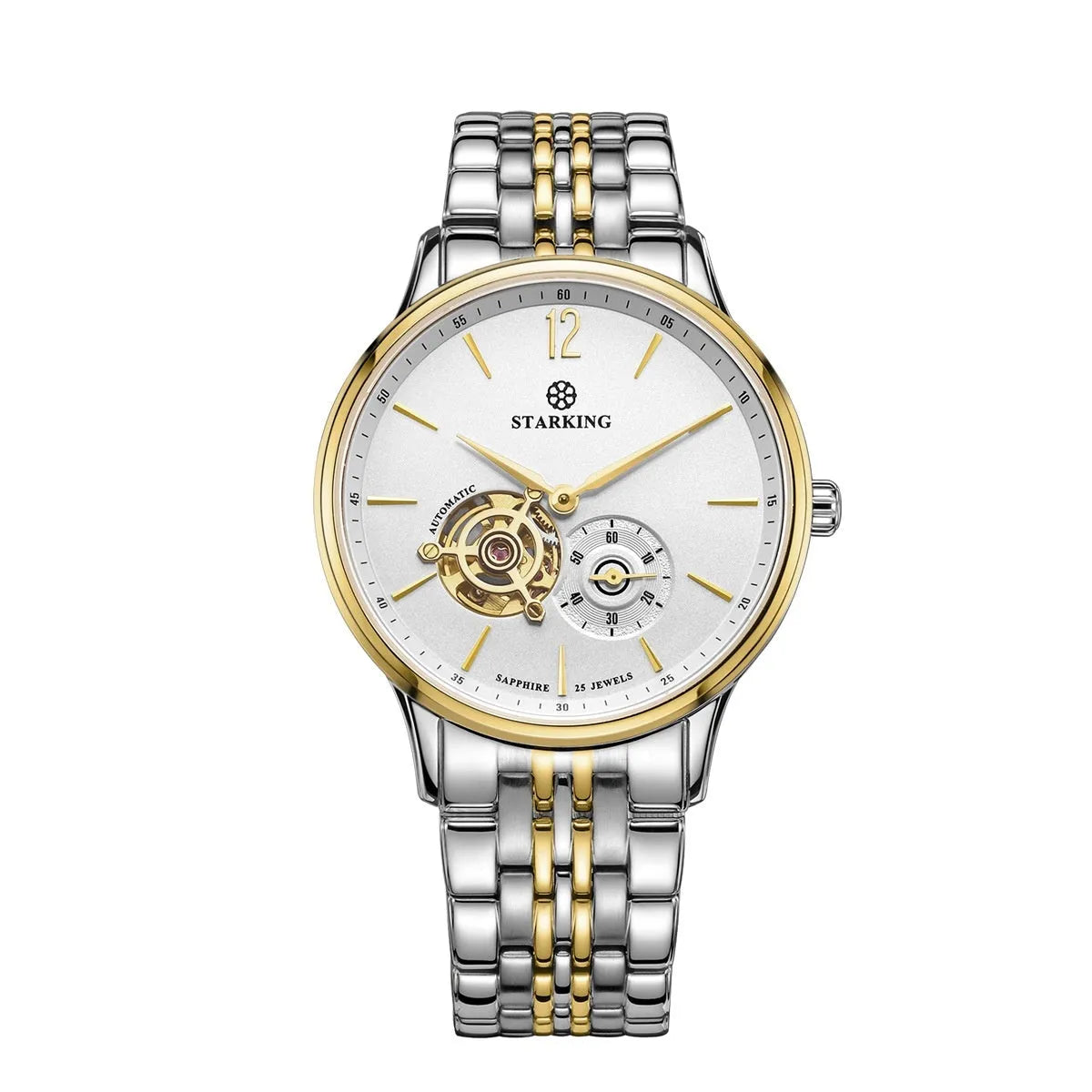 Men's automatic mechanical waterproof business watch with stainless steel case and brown leather strap