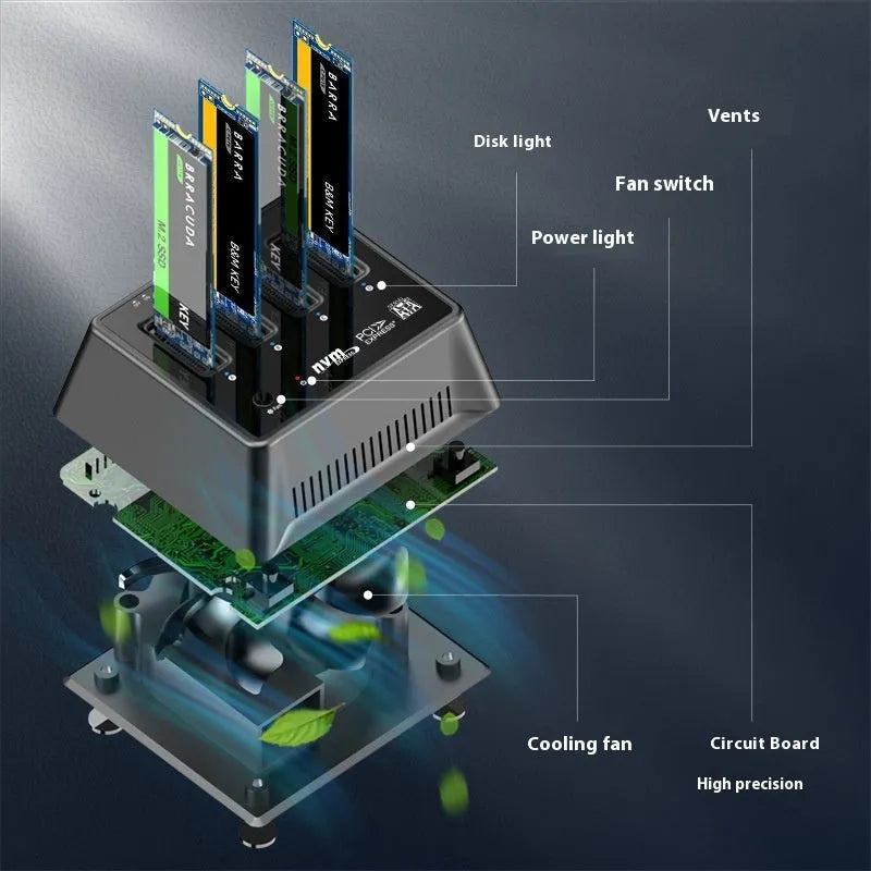 M2 SSD aluminium alloy heatsink base in European standard colour K30174P2 measuring 90x78x34mm