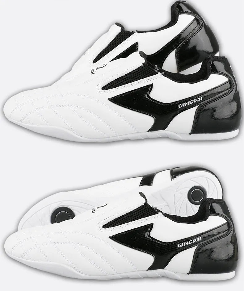 Black and white children martial arts shoes for boxing and Sanda training with soft bottom design