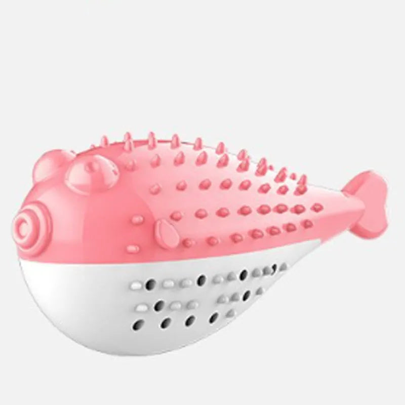 Blue silicone fish-shaped cat chew toy with measurements 12.2 x 4.9 x 5.8 cm