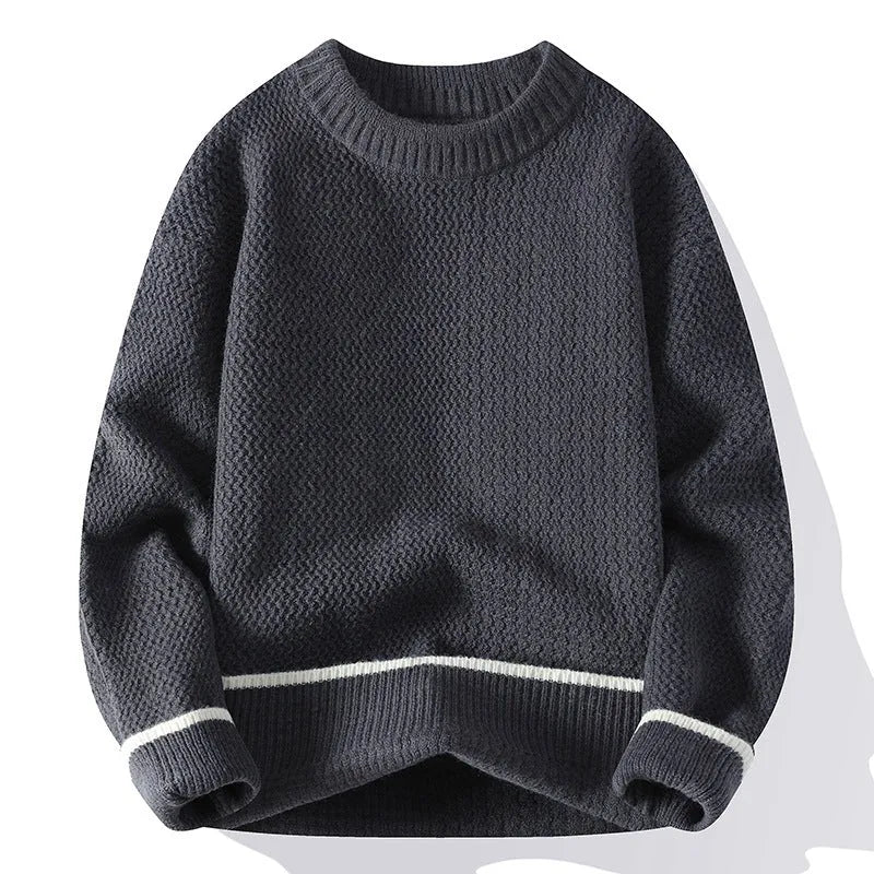 Men's loose fit round neck sweater in chemical fibre blend fabric for autumn casual wear