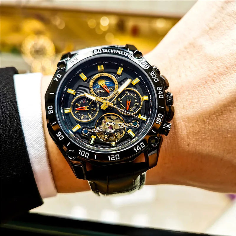 Men's automatic mechanical watch with 12mm thickness case in multiple colour combinations