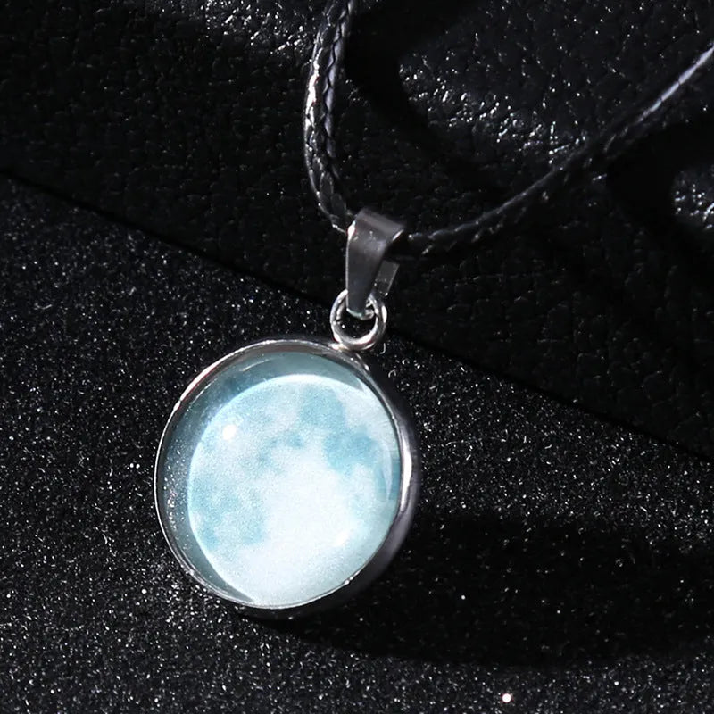 Luminous alloy unisex necklace with organic glass constellation pendant on adjustable glass chain.