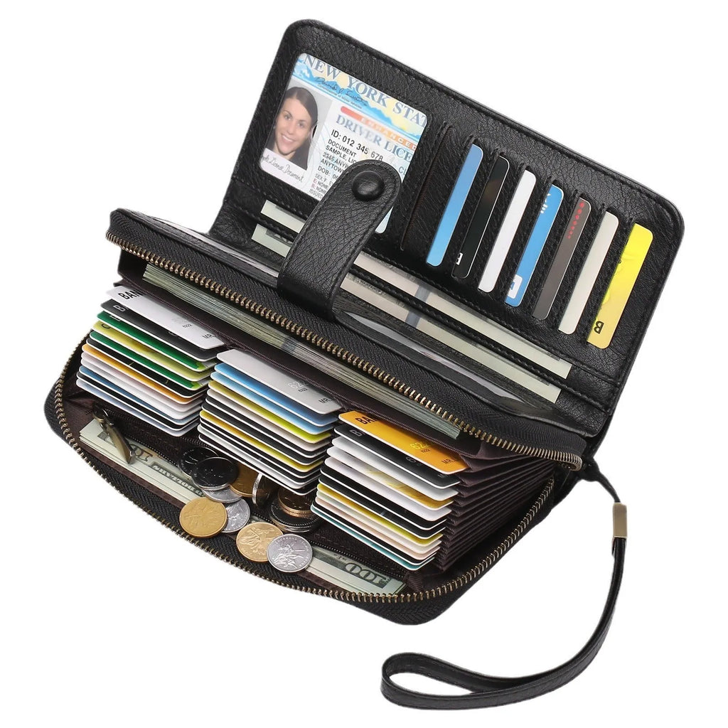 Women's expanding card holder wallet passport bag in synthetic leather with RFID protection