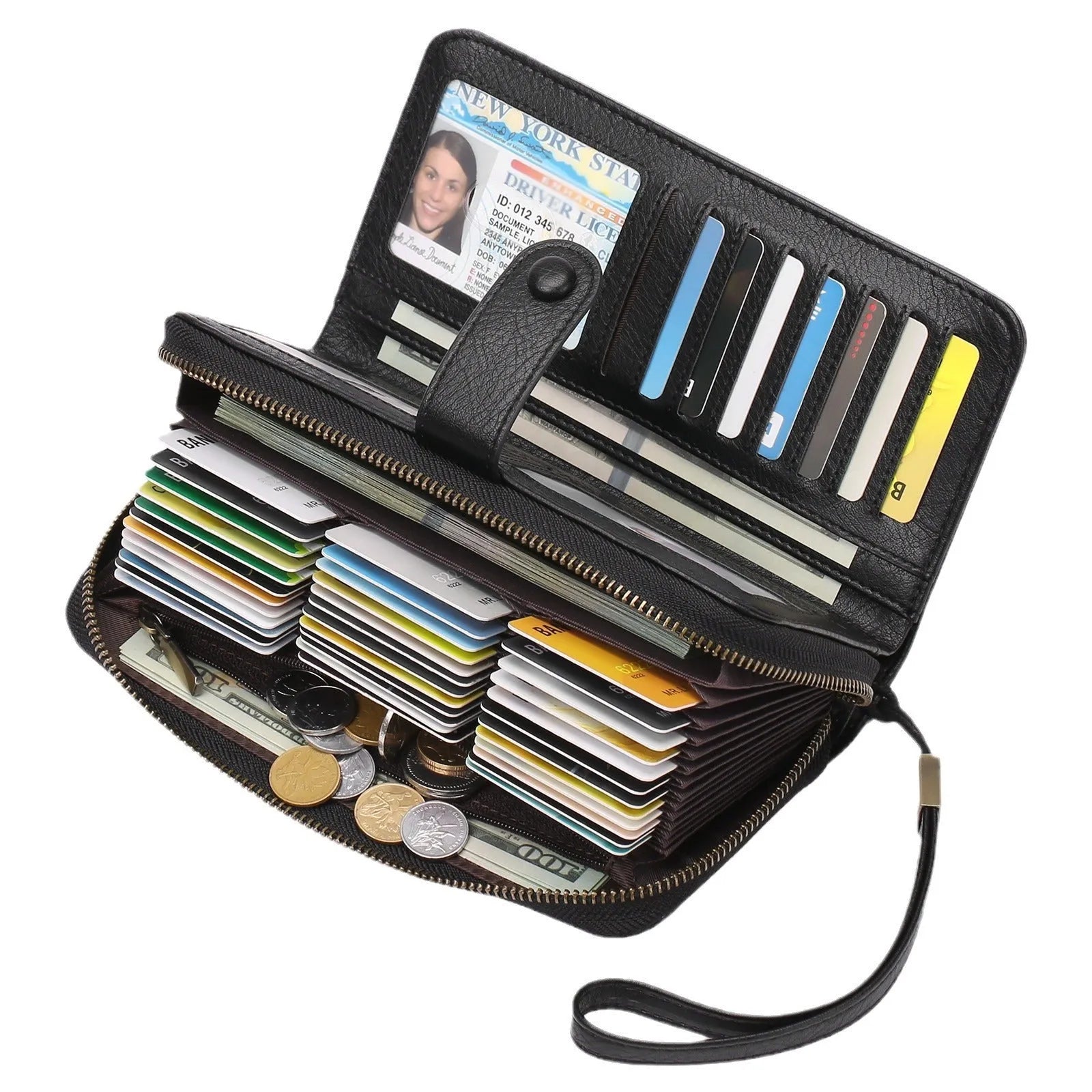 Women's expanding card holder wallet passport bag in synthetic leather with RFID protection