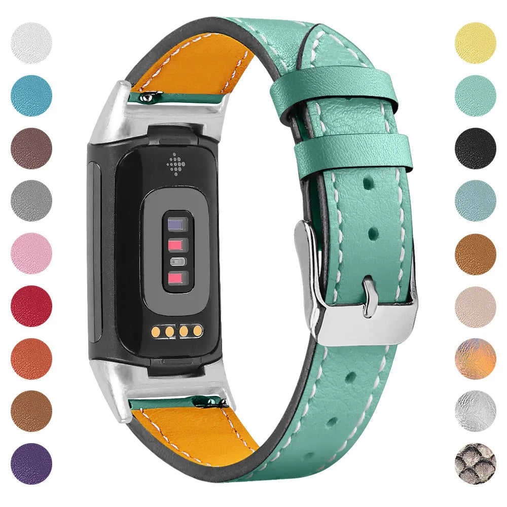 Genuine leather strap for Fitbit Charge 5 and Charge 6 smartwatch in multiple colour options