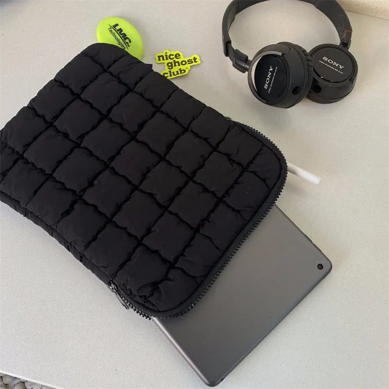 Large capacity cloud cotton laptop bag in black with multiple organisation sections