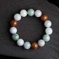 Women's natural Myanmar jade three-colour bracelet with round 13mm beads and certificate