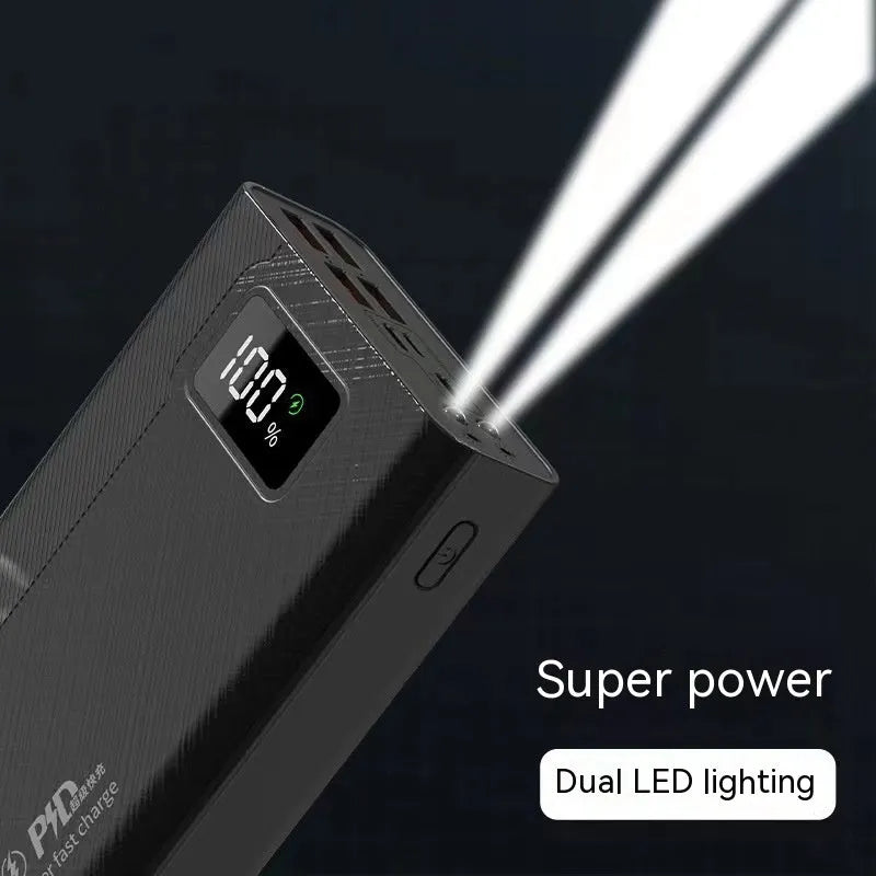 Large capacity power bank in black or white plastic housing with dimensions from 150×76×30mm to 150×76×50mm