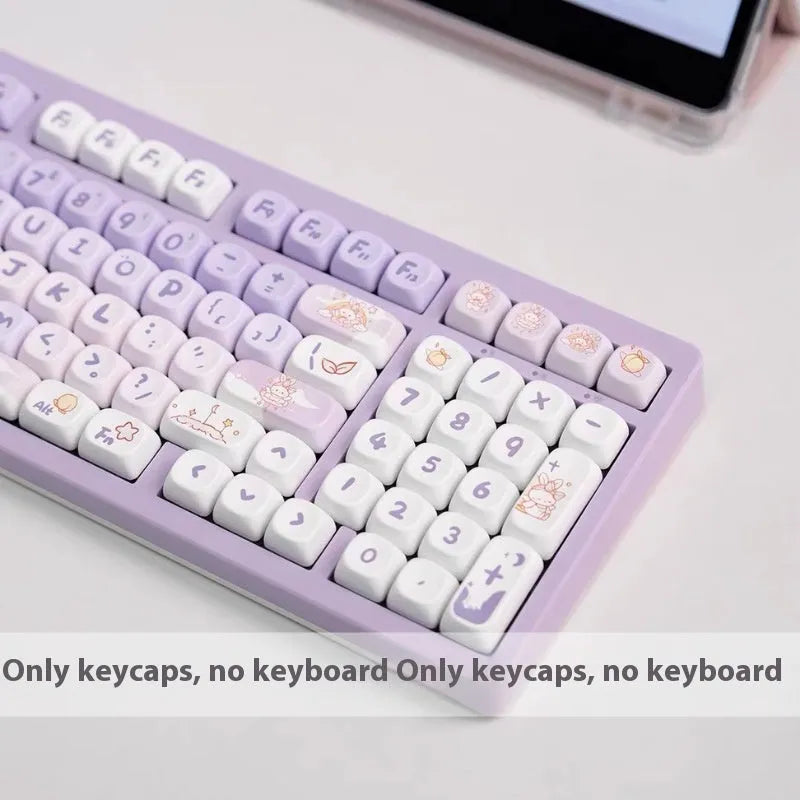 PBT gradient purple rabbit key cap set for mechanical keyboards with sublimation printed custom designs