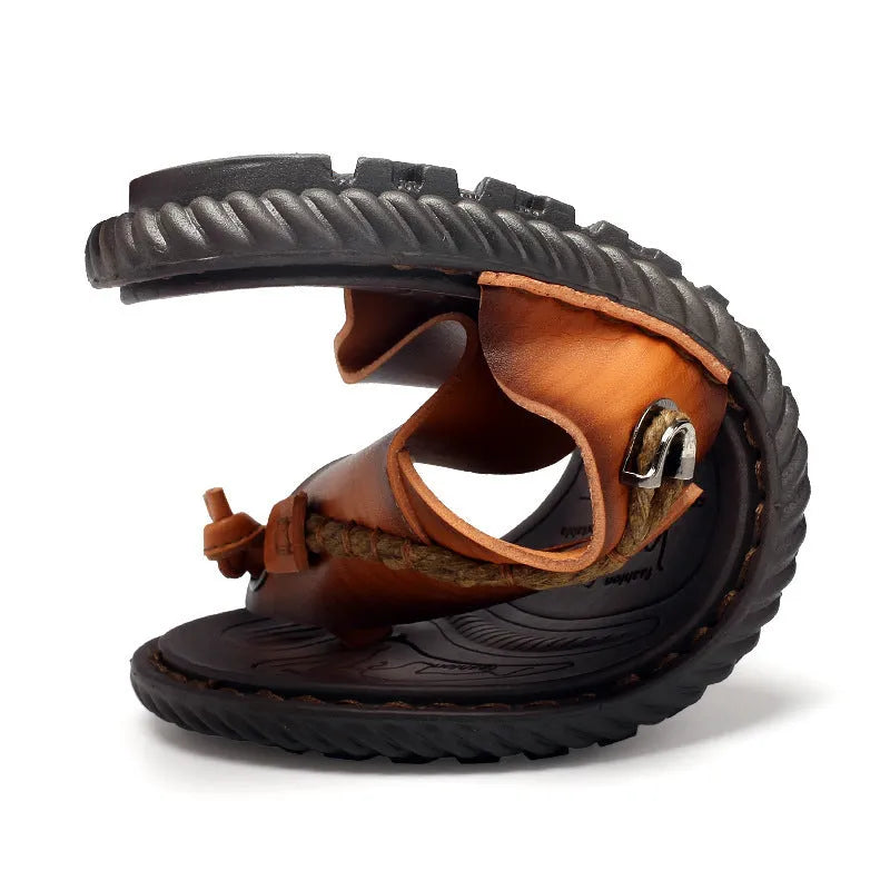 Men's dark blue herringbone pattern outdoor slippers with rubber sole showing size range 38-46