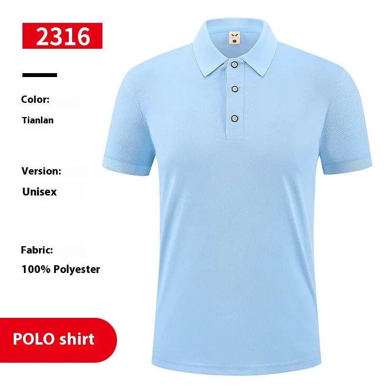 Men's short sleeve ice silk polo shirt with an advertising logo print on the chest.